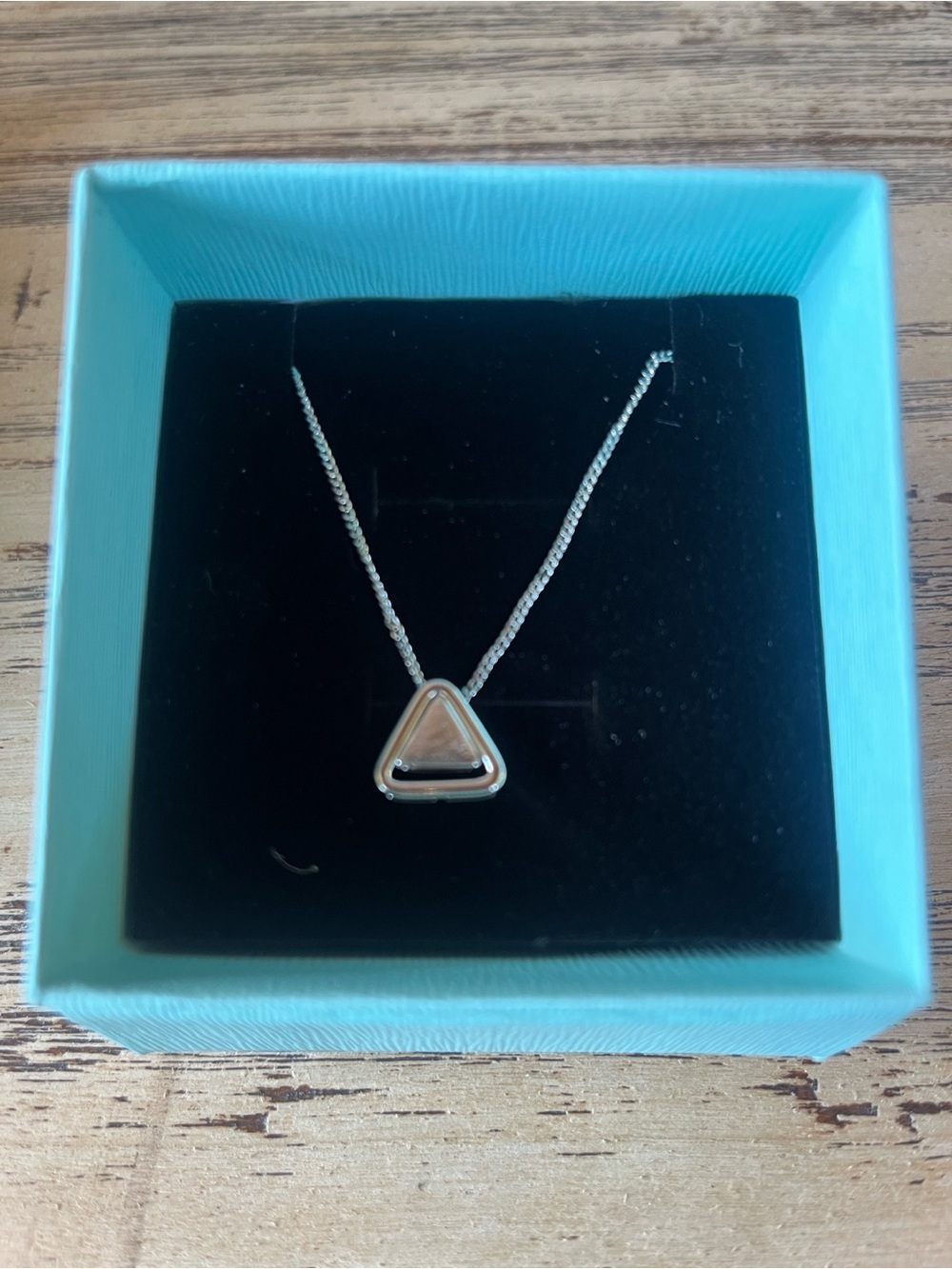 Delicate Silver Triangle Pendant Necklace with Silver Inlay